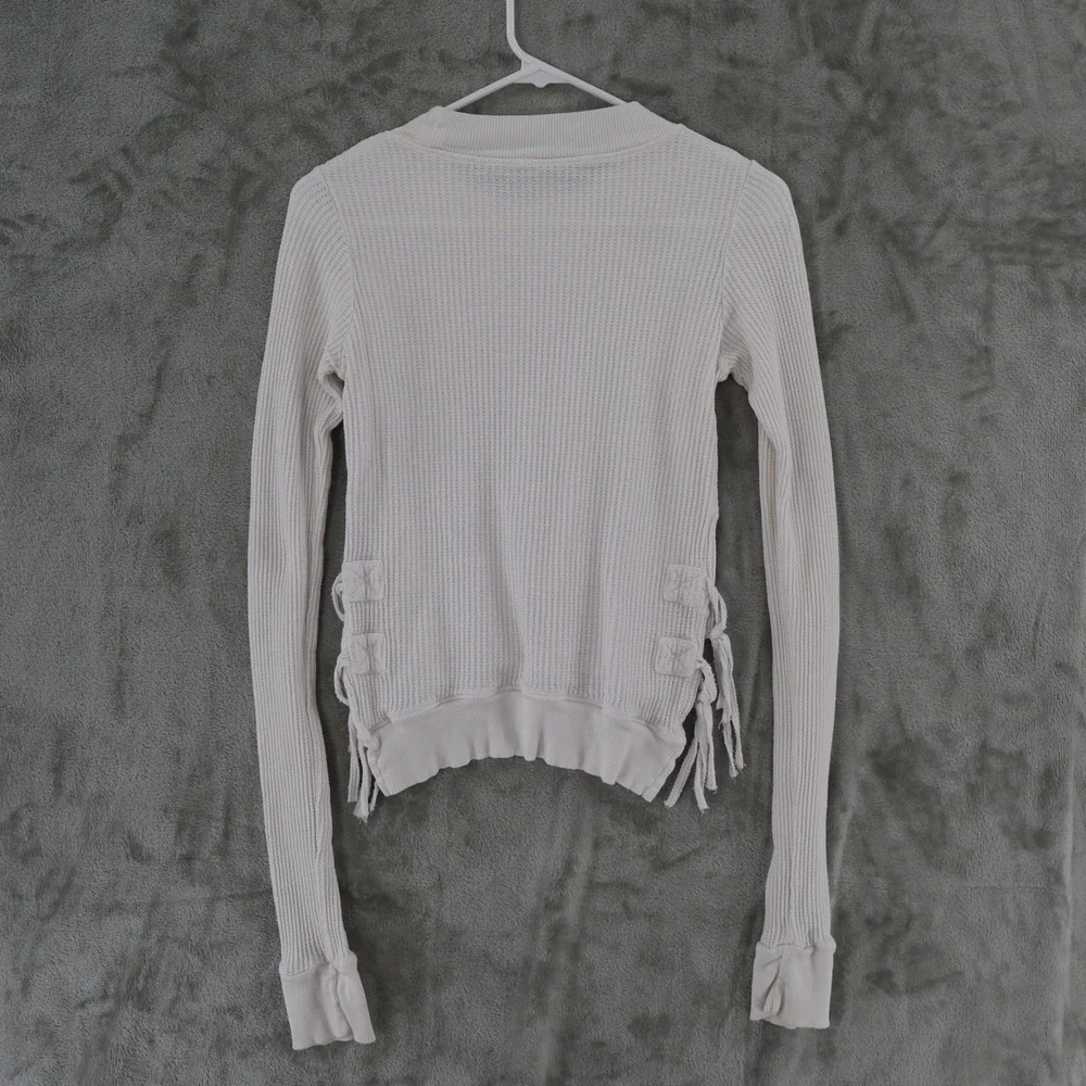 Free People One Cropped‎ Interlaken Waffle Knit Top Womens XS White Side Lace Up